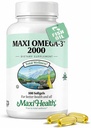 Maxi υγεία Ωμέγα 3 ιχθυέλαιο 2000mg – ιχθυέλαιο Ωμέγα 3 συμπληρώματα χωρίς ψαρική επίγευση – τριπλή δύναμη EPA DHA – Kosher Omega3 συμπλήρωμα για να βοηθήσει την υποστήριξη της συνολικής ευεξίας (100 Softgels)