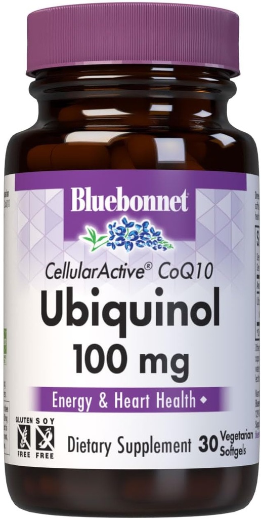 Bluebonnet Διατροφή Κυτταρική Ενεργή CoQ10 Ubiquinol 100 mg, Ενέργεια & Υγεία της Καρδιάς*, Μη-ΓΤΟ, Χωρίς γλουτένη, Χωρίς σόγια, Φιλικά προς τους χορτοφάγους, 30 φυτικά Softgels, 30 Σερβιέτες