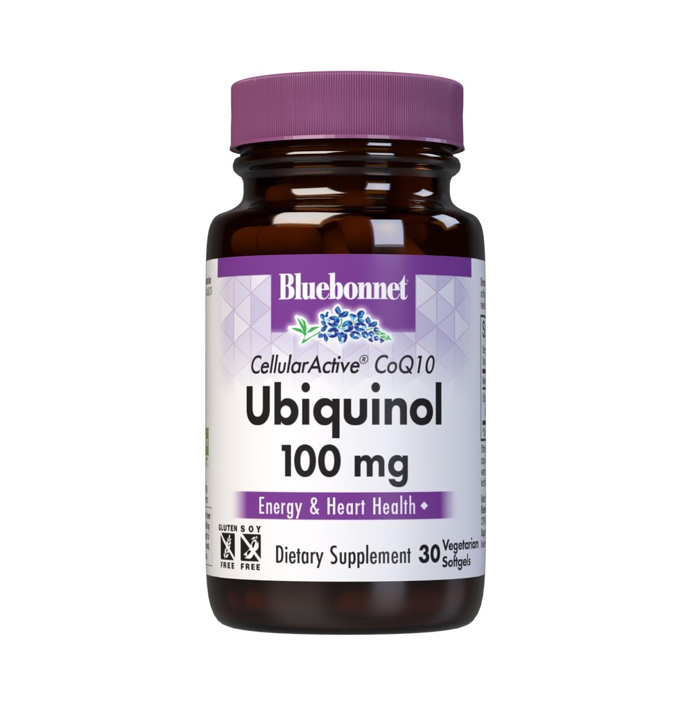 Bluebonnet Διατροφή Κυτταρική Ενεργή CoQ10 Ubiquinol 100 mg, Ενέργεια & Υγεία της Καρδιάς*, Μη-ΓΤΟ, Χωρίς γλουτένη, Χωρίς σόγια, Φιλικά προς τους χορτοφάγους, 30 φυτικά Softgels, 30 Σερβιέτες