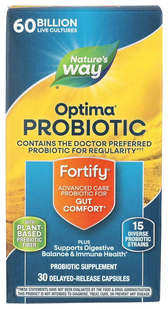Τρόπος της φύσης Οχυρώστε Optima Probiotic για ενήλικες, 60 Billion Live Cultures, 15 Strains, Gut Comfort*, Υποστηρίζει Digestive Ισορροπία και Ανοσοποιητική Υγεία*, Κρατήστε ψυκτικά, 30 κάψουλες (Packing May Vary)