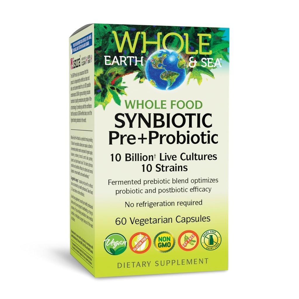 Natural Factors Whole Food Synbiotic Pre+Probiotic 10 Billion - Organic Gut & Digestive Health Supplement - Non-GMO, Gluten-Free & Dairy-Free - 60 Vegetarian Capsules (60 Servings)