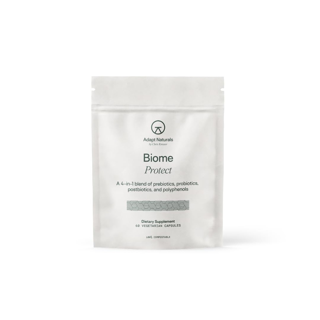 Adapt Naturals 4-in-1 Biome Protect Prebiotics, Probiotics Supplement Postbiotics & Polyphenols for Microbiome, Gut Health & Defense for Women & Men, 30 Day Supply