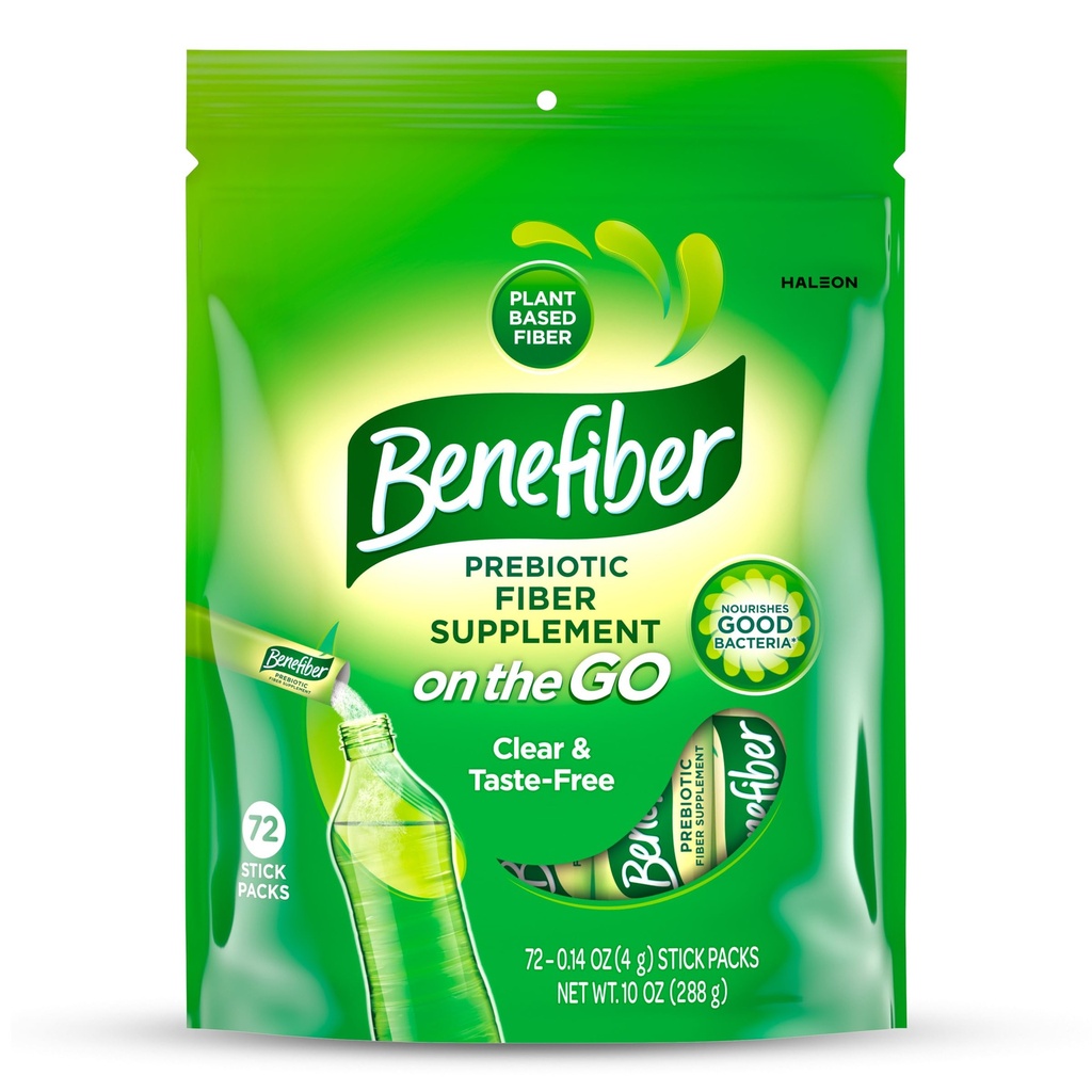 Beneiber On The Go Prebiotic Fiber Supplement Powder for Digestive Health, Daily Fiber, Unflaved - 72 Sticks