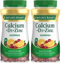 Nature's Bounty Calcium + D3 + Ψευδάργυρος Gummies, Υποστηρίζει ισχυρά οστά & δόντια Plus ένα υγιές ανοσοποιητικό σύστημα, 500mg, Πορτοκαλί και κεράσι Γεύση, 70 Gummies (πακέτο του 2)