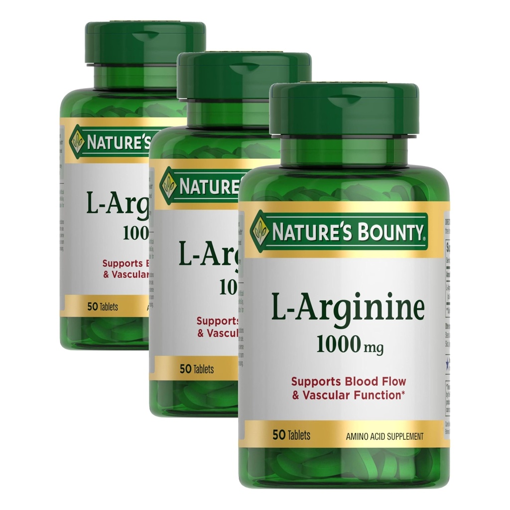 Nature's Bounty L-αργινίνη 1000mg για την υποστήριξη της ροής του αίματος και της αγγειακής λειτουργίας – Μη ΓΤΟ, Χωρίς γλουτένη, 50 δισκία (Pack of 3)