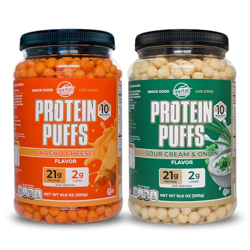 Twin Peaks Low Carb, Keto Friendly Protein Puffs Combo Pack, 1 Jug Κρέμα Ξηρού Γεύσης + 1 Jug Nacho Τυρί Γεύση Παφ
