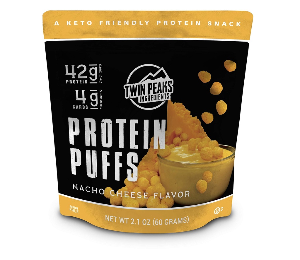 Twin Peaks Low Carb, Keto Friendly Protein Puffs, Nacho Τυρί 2 εξυπηρετεί, 3 συσκευασία (60g, 42g πρωτεΐνη, 4g υδατάνθρακες)