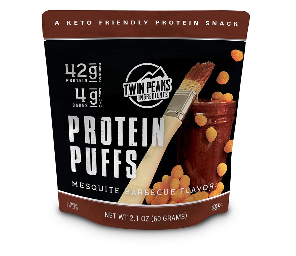 Twin Peaks Low Carb, Keto Friendly Protein Puffs, Mesquite Barbecue 2 εξυπηρετεί, 3 συσκευασία (60g, 42g πρωτεΐνη, 4g υδατάνθρακες, 120 Cals)
