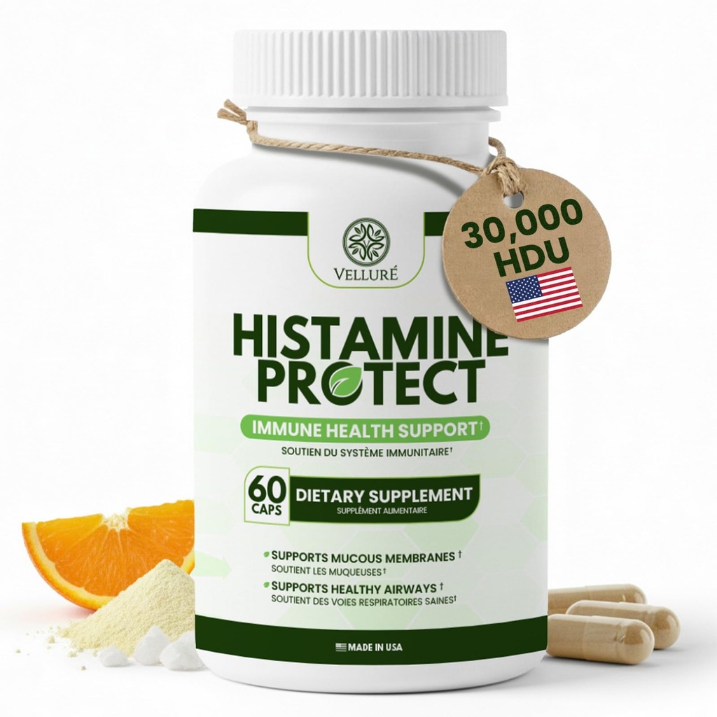DAO Enzyme Supplement Histamine Blocker, 30.000 HDU Οξειδάση διαμίνης για τη δυσανεξία ισταμίνης & Farmed Foods, Gut & Digestive Υποστήριξη με Quercetin, Μαγνήσιο & Βιταμίνη C, 60 Κάψουλες