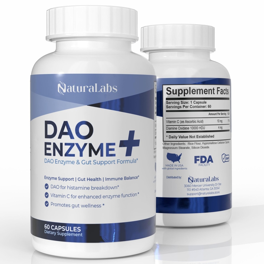 DAO Συμπληρώματα Blocker ισταμίνης – DAO Enzyme + Diamine Oxidase & Βιταμίνη C για την υγεία των ορνίθων & την υποστήριξη των τροφίμων – 60 εξυπηρετούν - 1 κάψουλα πριν από τα γεύματα για τη δυσανεξία ισταμίνης
