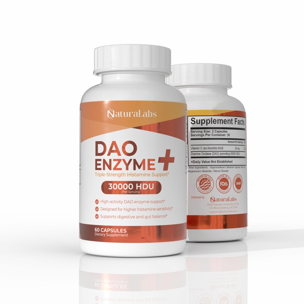 DAO Enzyme + Histamine Blocker - Triple- Strength 30.000 HDU Formula - DAO Enzyme Συμπληρώματα με Βιταμίνη C - Histamine Infenderance Digestive Support - 60 Κάψουλες