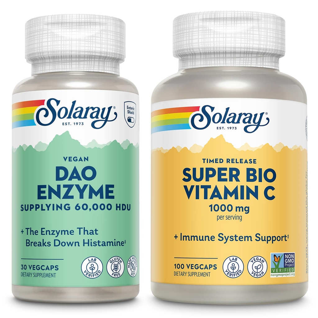SOLARAY DAO Enzyme and Super Bio Vitamin C 1000mg - Digestive Enzymes to Break Down Histamine - Timed Release VIT C w/Bioflavonoids Συμπλήρωμα Ανοσολογικής Υποστήριξης, Vegan, 60-Day Εγγύηση, 30/50 Υπηρεσίες