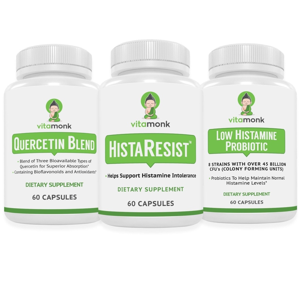 VitaMonk Quercetin, HistaResist & Low Histamine Probiotics - Immune, Digestive & Antioxidant Support - Quercetin 500mg, DAO Enzyme, 45 δισεκατομμύρια CFU