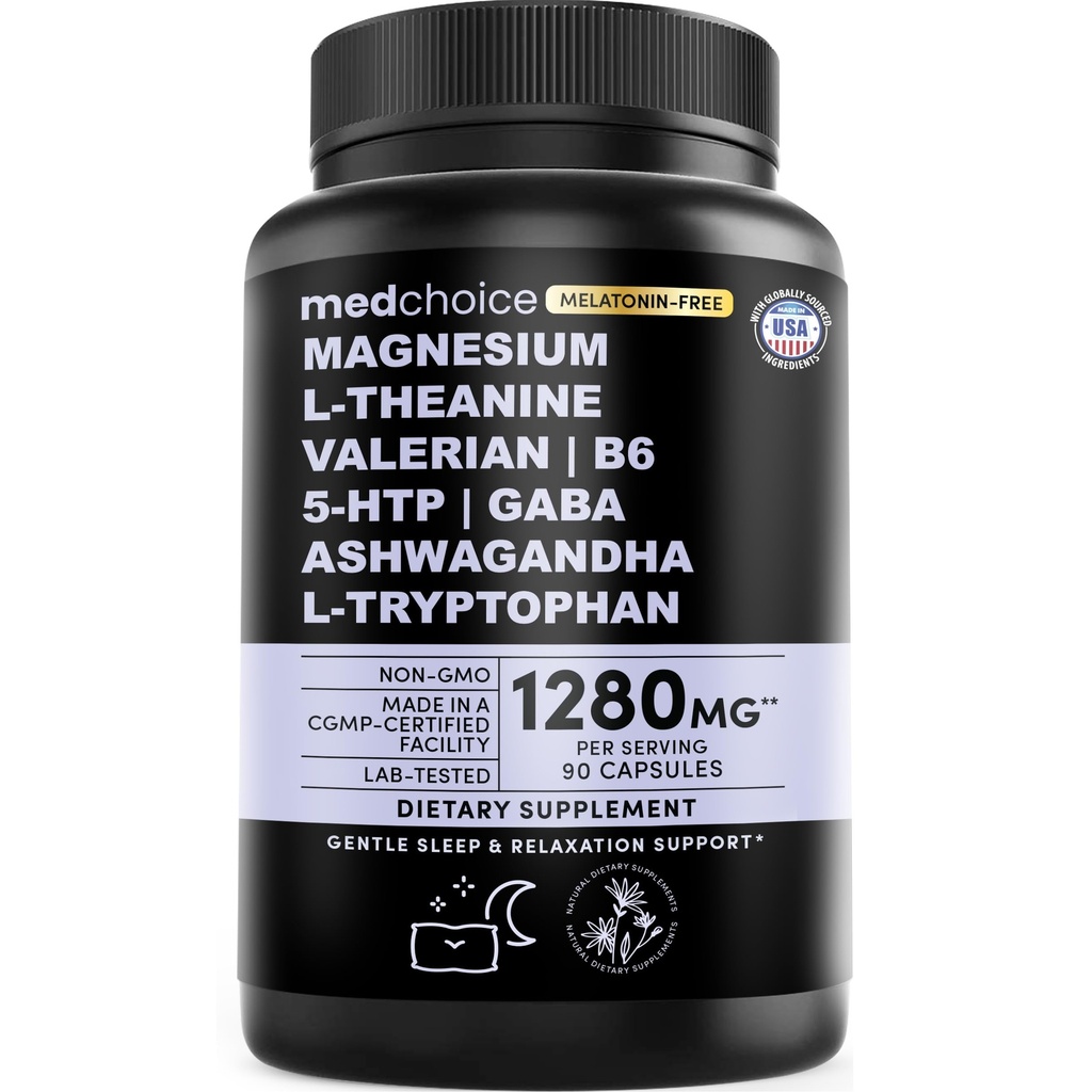12-σε-1 Κάψουλες Υποστήριξης Ύπνου - Melatonin-free και μη-Habit Forming συμπλήρωμα ύπνου με ισορροπημένη ανάμειξη μαγνησίου, Ashwagandha, L-Tryptophan, Valerian Root, GABA και 5-HTP (90 κάψουλες)