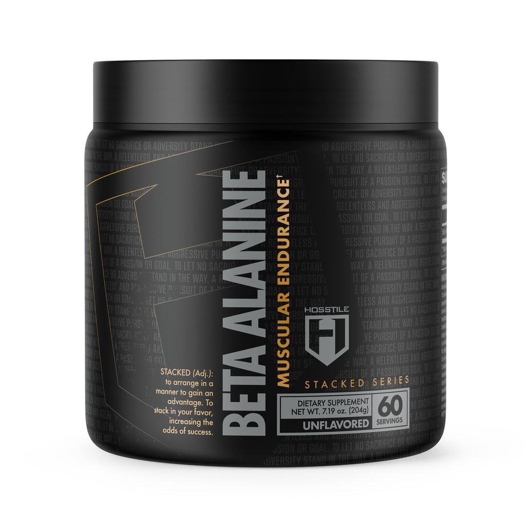 HOSSTILE Beta-Alanine σκόνη, προ προπόνηση, καθυστερεί τη μυϊκή κόπωση, αυξάνει τη δύναμη και την απόδοση, Unflavoured, 60 υπηρεσίες