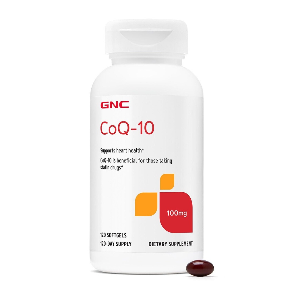 GNC CoQ-10 100mg - Heart Health & Cellular Energy Support Dietary Supplement - Antioxidant for Healthy Cardiovascular System - Easy to Swallow Softgels - Gluten-Free - 120 Count (120 Servings)
