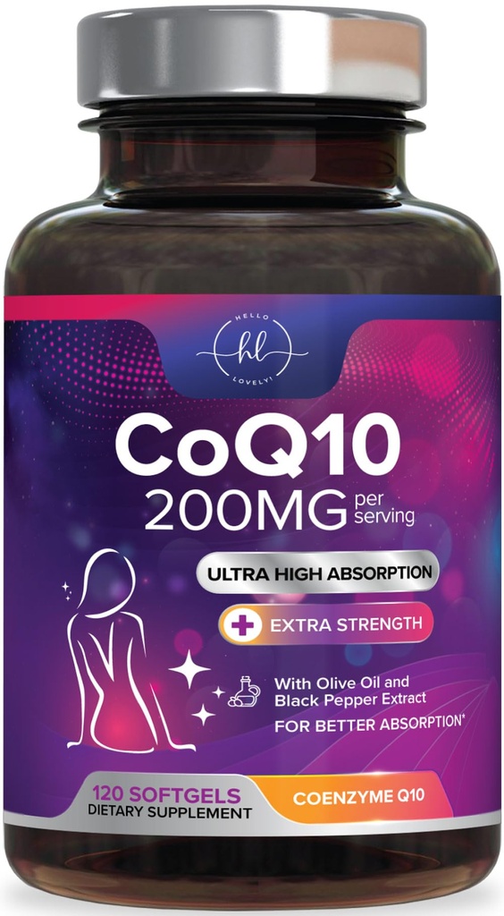Συνένζυμο Q10 200mg ανά συμπλήρωμα σερβιρίσματος - Ultra High Absorption, Antioxidant for Heart Health & Energy Production Support - CoQ10 (Ubiquinone) Co Q 10 Συμπλήρωμα & Βιταμίνες 100mg Κάθε - 120 Softgels