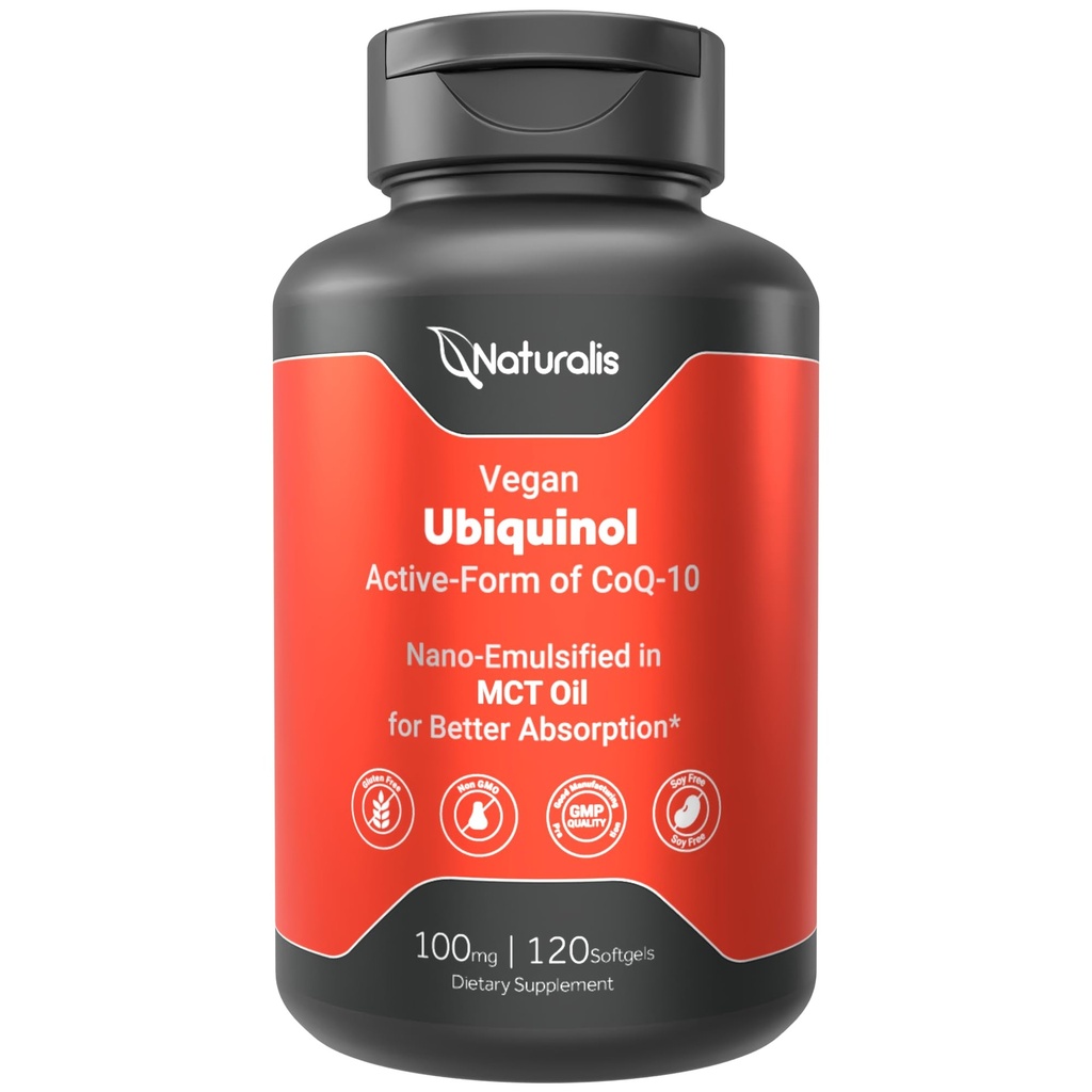 Naturalis Ubiquinol 100mg Ενεργό CoQ-10 γαλακτωματοποιείται σε λάδι MCT για καλύτερη απορρόφηση 