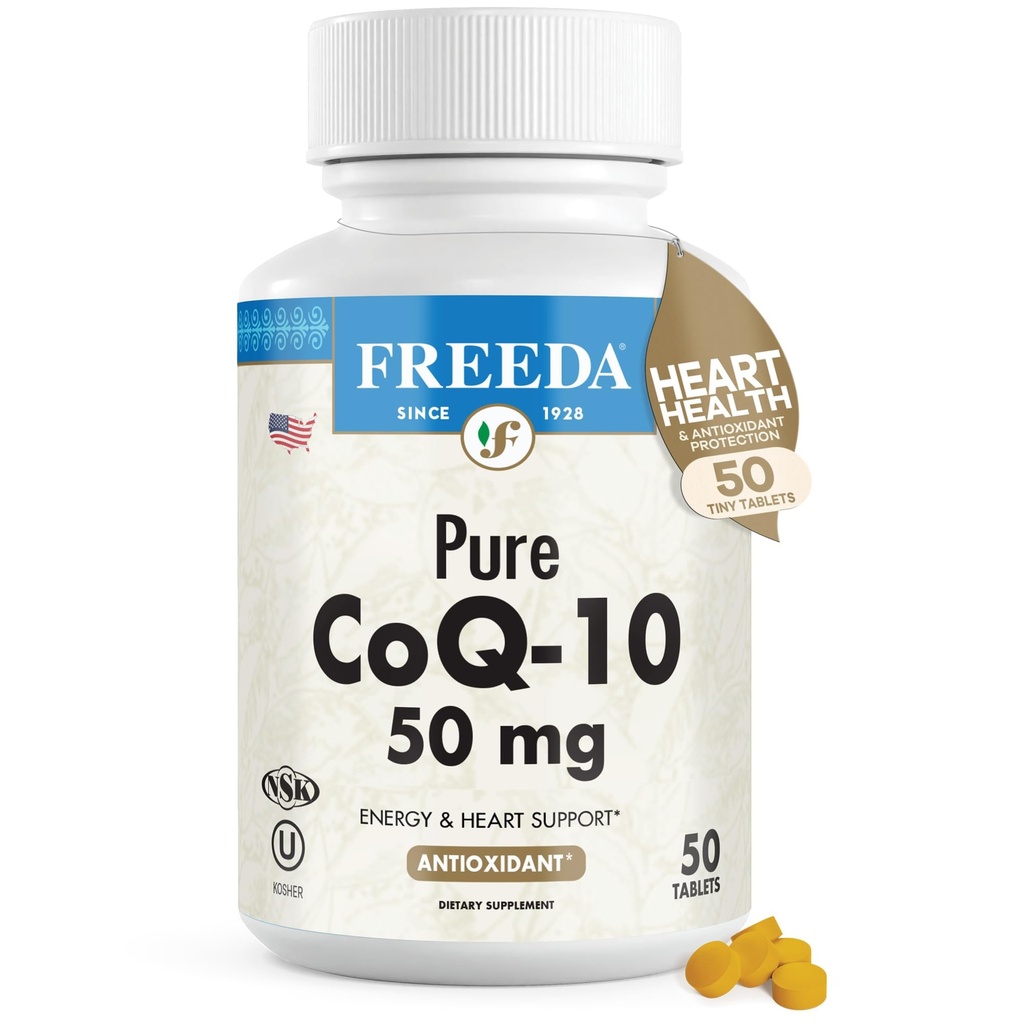 FREEDA CoQ10 50mg - Kosher Vegan Co-Q 10 συμπλήρωμα για την καρδιοαγγειακή υγεία της καρδιάς, την υποστήριξη της αρτηριακής πίεσης, την υγεία των ούλων και την υγιεινή γήρανση - καθαρό συνένζυμο Q10 - συμπλήρωμα CQ10 Ubiquinone (50 κόμης)