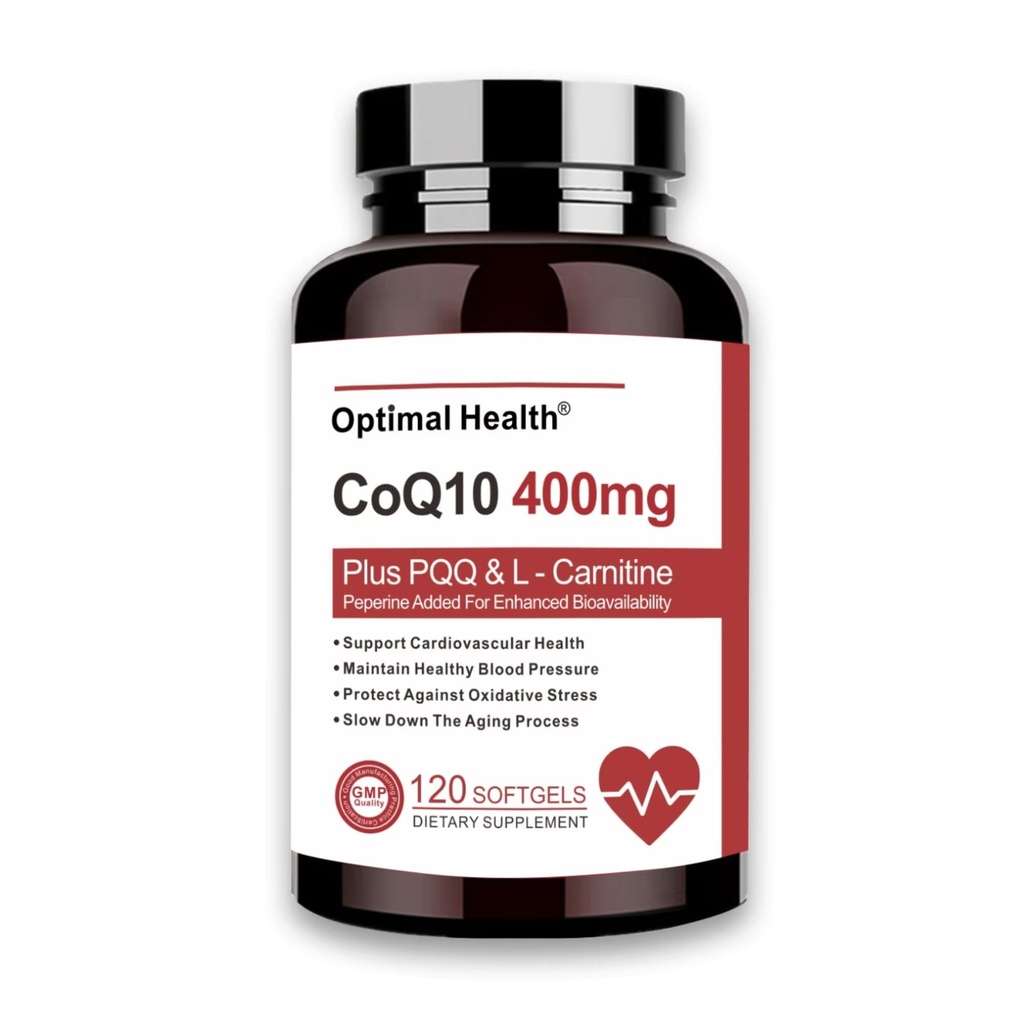 CoQ10 400mg Softgels, BioPerine for Better Absorption + L-Carnitine, PQQ & Omega3s, Antioxidant for Heart Health & Energy Production, Coenzyme Q10 Vitamins and Supplements, 120 Servings
