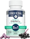FREEDA Sambucus Elderberry με βιταμίνη C, ψευδάργυρο, βιταμίνη D3 & Ginger - 5 σε 1 βοτανικό αντιοξειδωτικό ανοσοποιητικό συμπλήρωμα υποστήριξης για γυναίκες & άνδρες - Χωρίς γλουτένη κάψουλες ενηλίκων Elderberry, USA Made (120 Count)