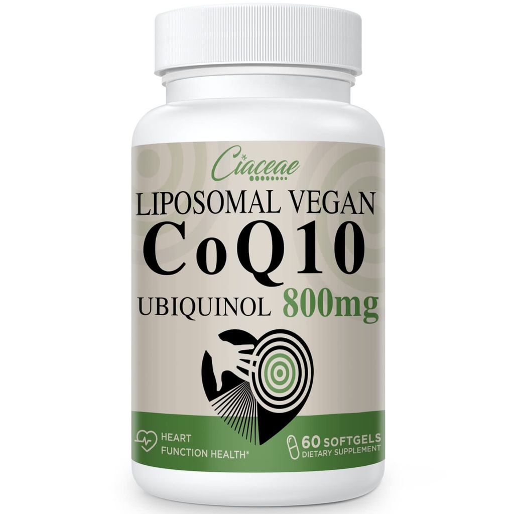 Liposomal CoQ10 800mg Ubiquinol Softgel, Max απορρόφησης Ubiquinol Coenzyme Q10, Ubiquinol CoQ10 συμπλήρωμα για αντιοξειδωτικό, λειτουργία καρδιάς & παραγωγή ενέργειας, Pure CoQ10 800mg, 60 Vegan Softgels
