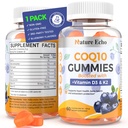 Nature Echo® CoQ10 Gummies 100mg, CoQ10 συμπλήρωμα με βιταμίνη D3 & K2, Coenzyme Q10 συμπλήρωμα Μπλε Βατόμουρο Γεύση, Χωρίς ζάχαρη, Καρδιά Υγεία, Οστική Υποστήριξη & Αντιοξειδωτικό, Vegan, Μη ΓΤΟ 60 Gummies