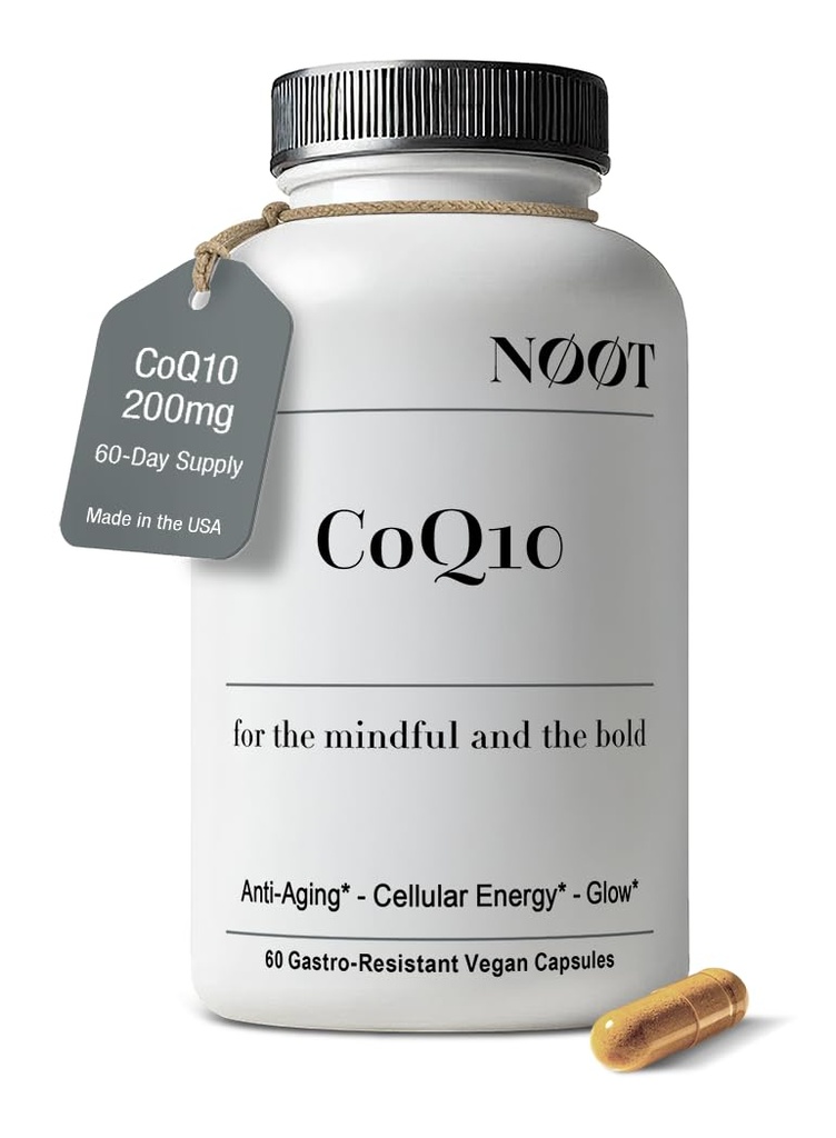 NOOT CoQ10 200mg - High Absorption-Coenzyme-Q10, Antioxidant for Heart and Cognitive Health and Immune Support, Energy Production, Ubiquinone, Vegan, Coq 10 Supplement, Nootropic, 60 Capsules