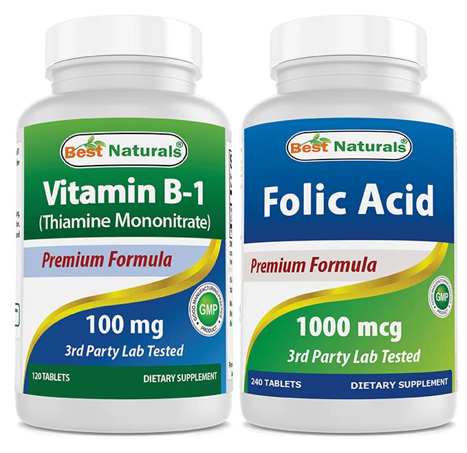 Best Naturals Βιταμίνη Β1 ως μονονιτρική θειαμίνη 100 mg & Φολικό οξύ 1000 mcg