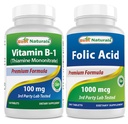 Best Naturals Βιταμίνη Β1 ως μονονιτρική θειαμίνη 100 mg & Φολικό οξύ 1000 mcg