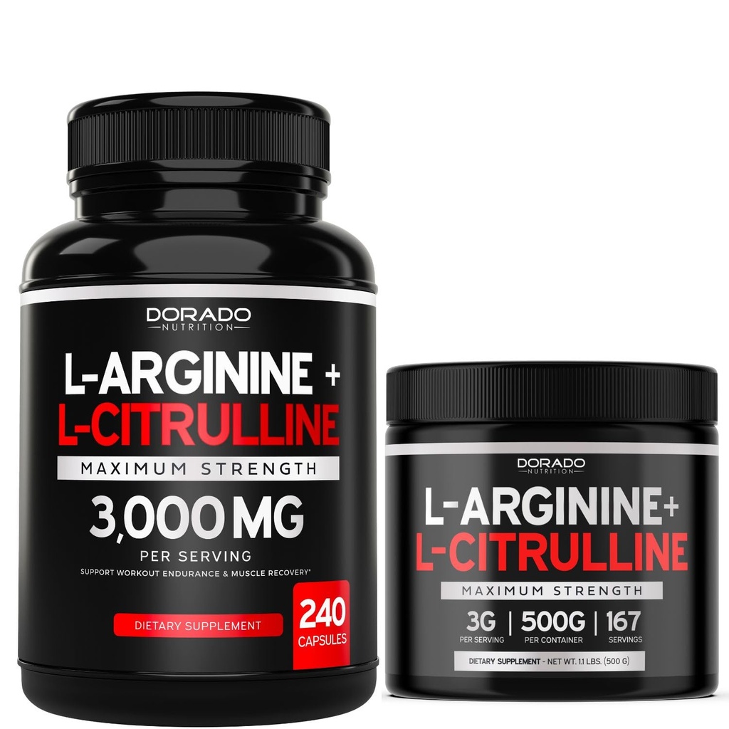 L Arginine L Citrulline (240 Count) - Νιτρικό χάπι oxide για Stamina & Endurance και L Arginine L Citrulline Powder (3g) - Nitric Oxide Booster Powder for Performance & Endurance - Vegan & USA Made