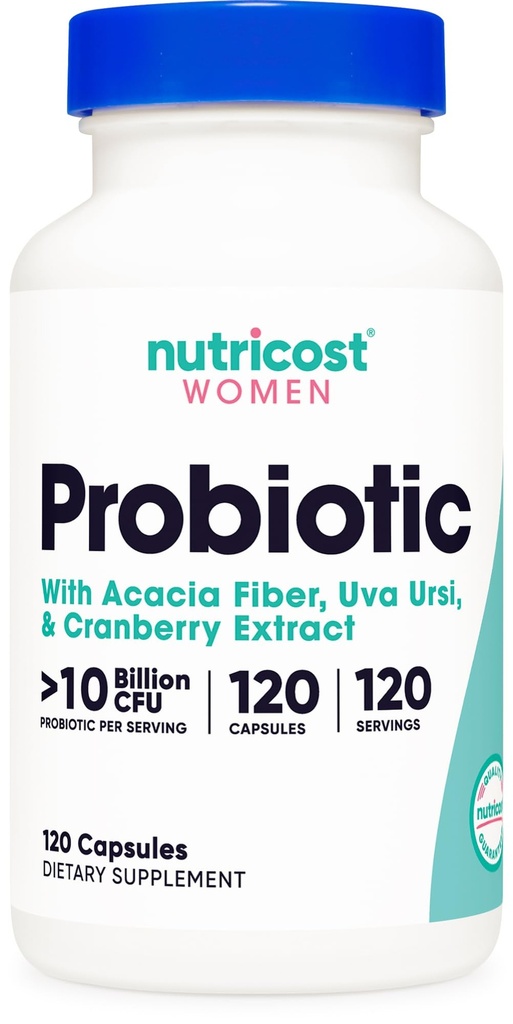 Προβιοτικό Nutricost για γυναίκες 10 Δισεκατομμύρια CFU, 120 κάψουλες - Σύμπλεγμα με Acacia Fiber, Uva Ursi & Cranberry Extract, Μη ΓΤΟ & Χωρίς γλουτένη