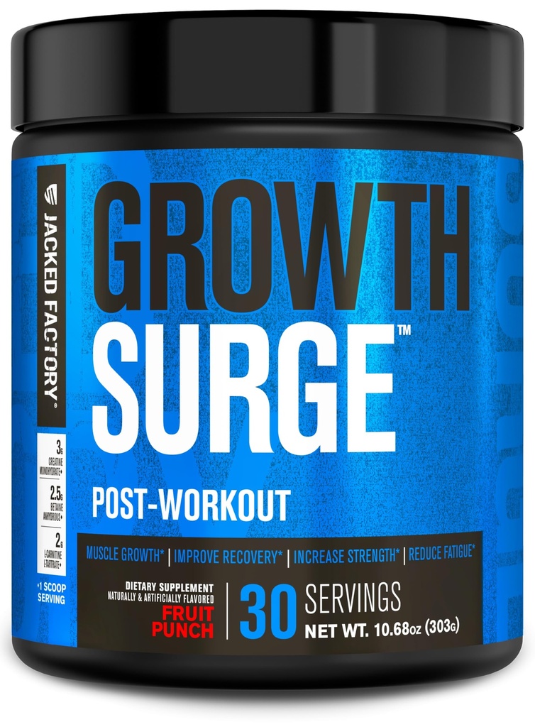 Jacked Factory Growth Surge Creatine Post Workout w/L-Carnitine - Daily Mus Builder & Recovery Supplement with Creatine Monohydrate, Betaine, L-Carnitine L-Tartrate - 30 Servings, Fruit Punch