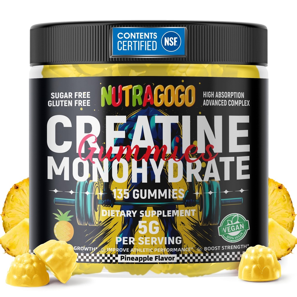 NSF Certified Creatine Gummy - Creatine Monohydrate Gummies for Men & Women-5g Creatine Monohydrate per Serving - Ζάχαρη Δωρεάν, Vegan, Ανανάς Ηλεκτρολυτές Chews, 135 Count
