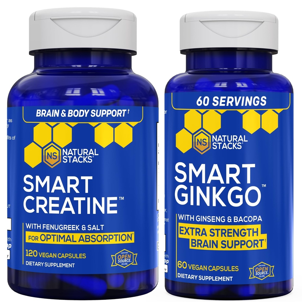 ΦΥΣΙΚΑ ΣΤΑΚΤΙΚΑ Ginkgo Biloba + Creatine Monohydrate Bundle - Σύνθετη Φόρμουλα Απορρόφησης* - Extra Strength Brain Support* - 180 Total Capsles