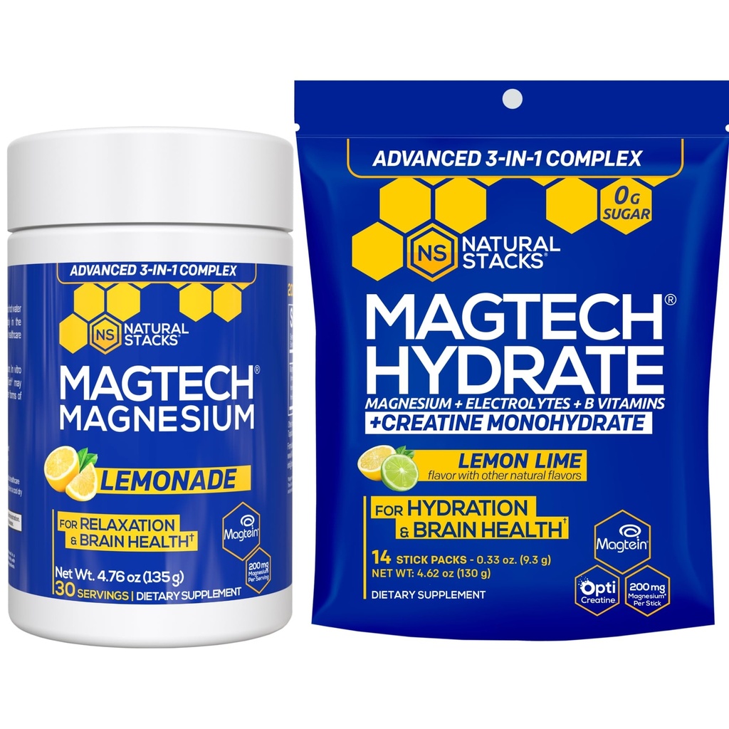 Magtech Μαγνήσιο Λεμονάδα & Magtech Ενυδάτωση σκόνη με Creatine - Ζάχαρη Χωρίς Μαγνήσιο Σκόνη - Υποστηρίζει Ενυδάτωση & Εγκεφαλική Υγεία - 44 Σύνολο Υπηρεσίες