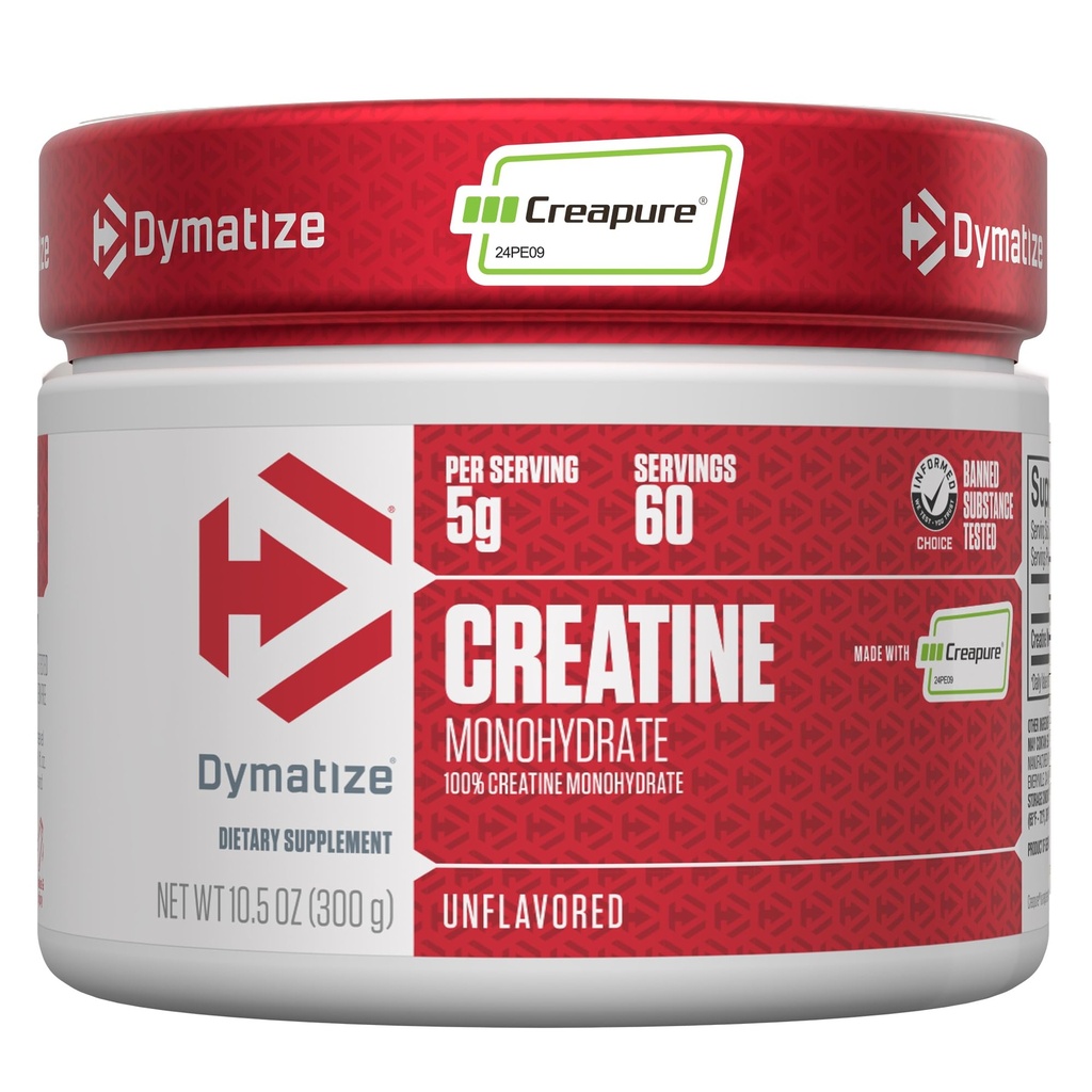 Dymatize Creatine Monohydrate σκόνη με CREAPURE (Προϊόν της Γερμανίας), 5g ανά υπηρεσία, 60 υπηρεσίες (300g), Creatine για γυναίκες και άνδρες, χωρίς γλουτένη