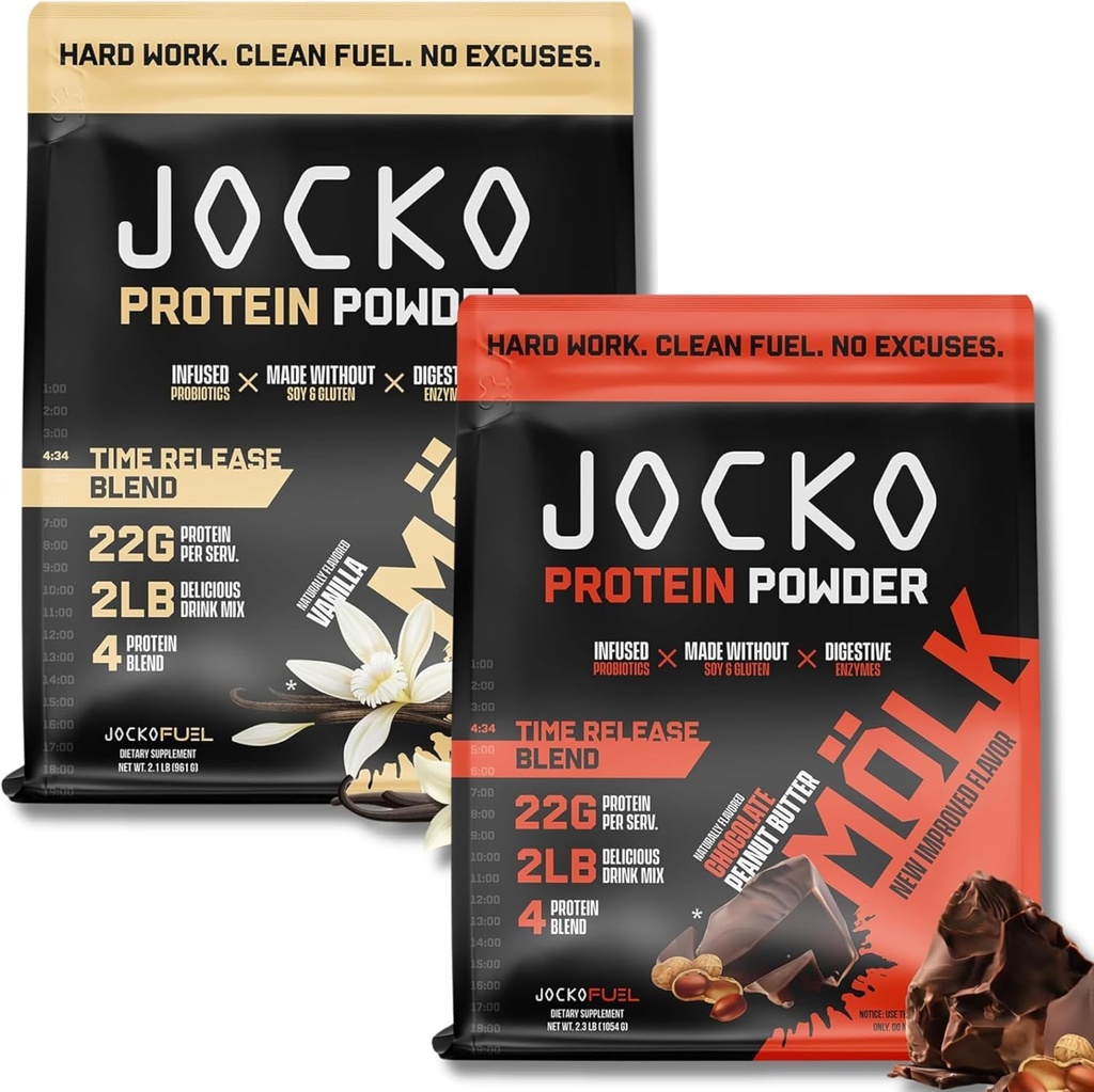 Jocko Fuel Protein Bundle (2 Pack) - Σοκολάτα Φυστικοβούτυρο (2lb) + Βανίλια (2lb) - Υποστηρίζει την αποκατάσταση των μυών και την ανάπτυξη