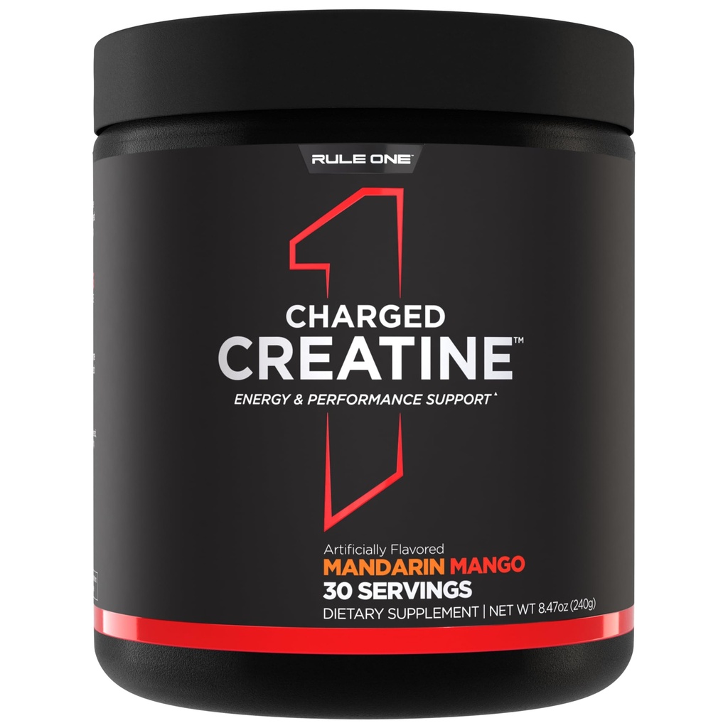Κανόνας 1 Πρωτεΐνες Φορτισμένη Creatine - Multi-Function συμπλήρωμα προπόνησης με Createine, Electrolyte, and Energy Blends for Intensity, Performance, & Hydration Support (30 Services, Mandarin Mango)