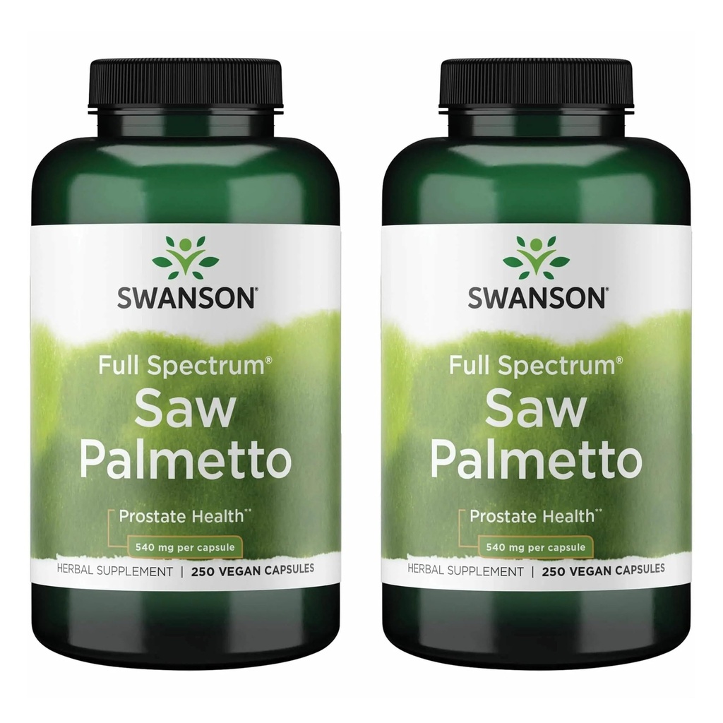 Swanson Saw Palmetto Full Spectrum Herbal Supplement for Men Seeking Prostate, Hair, and Urinary Health Support - 540 mg (250 Vegan Capsules, 2 Pack)