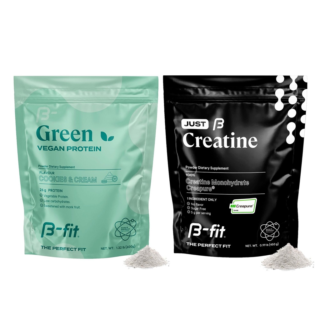 B-FIT B Vegan Protein + Just Creatine - Pea Protein Powder 600g - Πρωτεΐνη με βάση το φυτό Shake - Creatine Monohydrate Powder - Creapure - 90 Μερίδες - 450 g