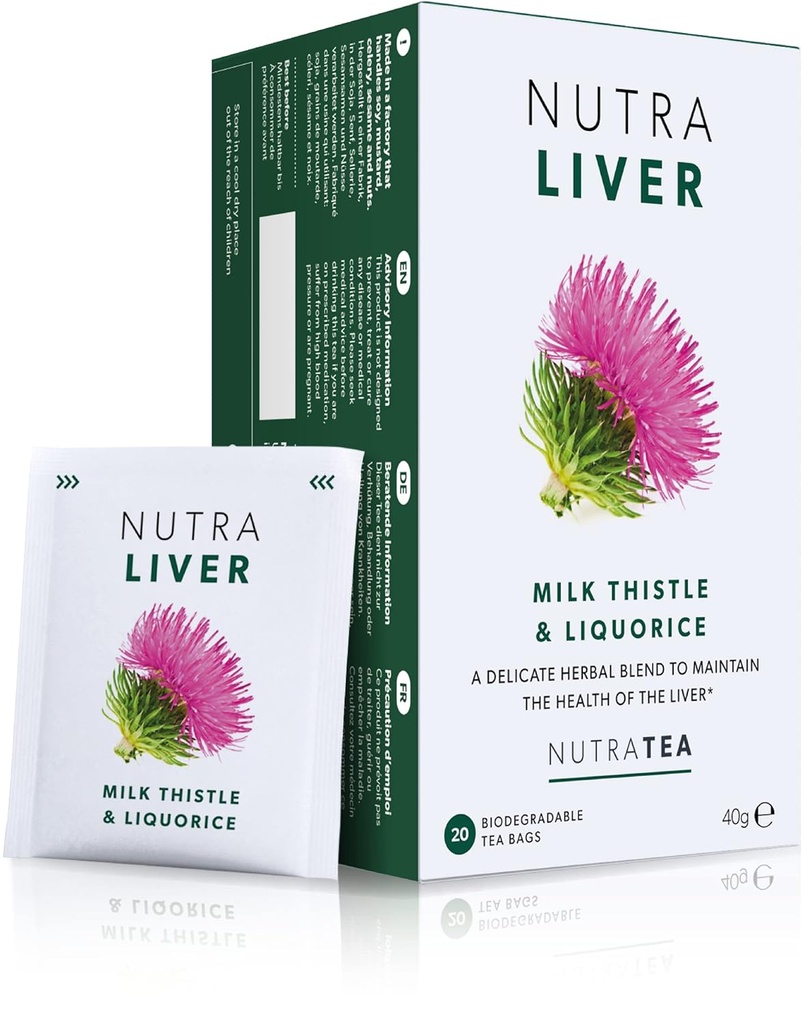 NUTRALIVER - Liver Detox & Cleanse Τσάι - Γαϊδουράγκαθο γάλακτος, κουρκουμά & μάραθο - 40 περιτυλιγμένες Τσάι Τσάι - Herbal Tea - 2 Pack