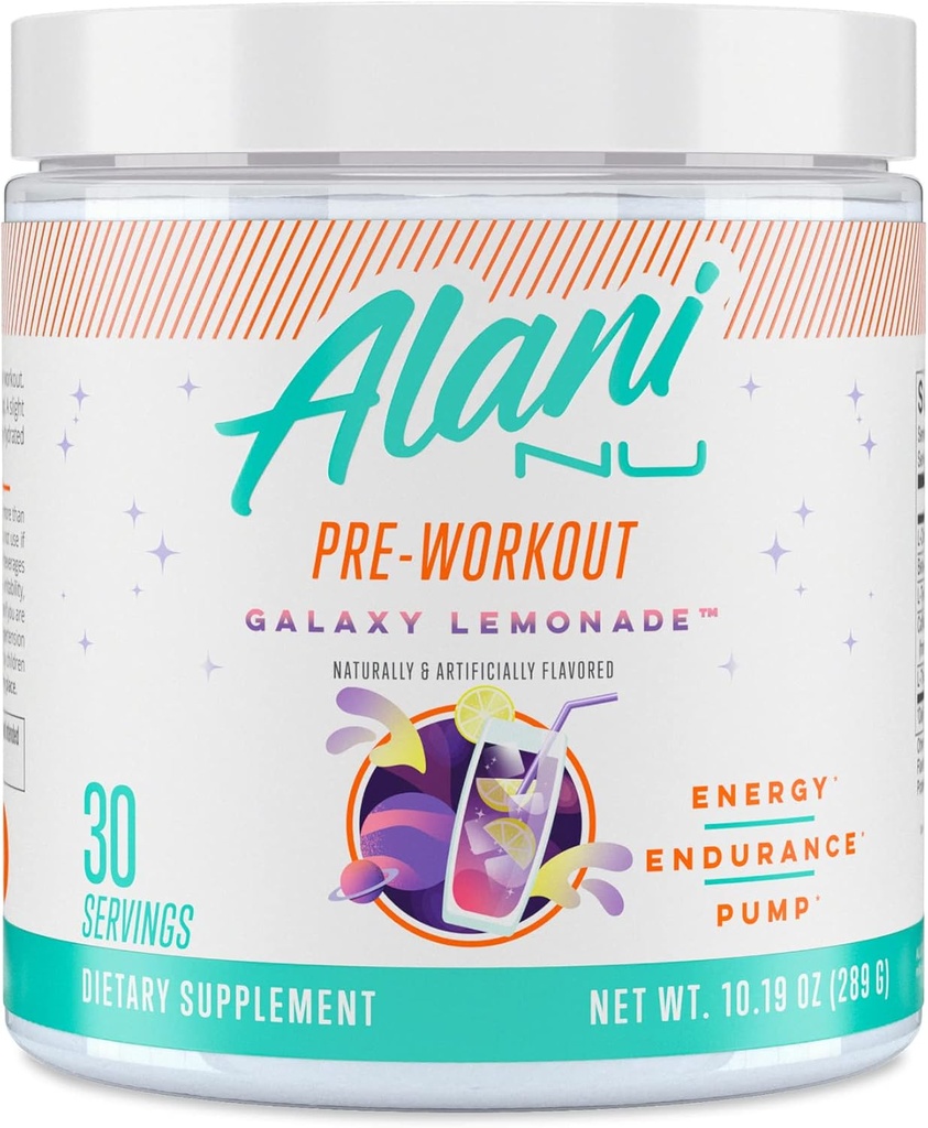 Alani Nu Pre Workout Powder GLAXAY Lemonade, Amino Energy Boost, Endurance Supplement, Sugar Free, 200mg Caffeine, L-Theanine, Beta-Alanine, L-Citrulline, 30 Servings