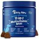 Zesty Paws Senior Dog Multivitamin Treats - Γλυκοζαμίνη για σκύλους + Digestive Enzymes & Probiotics - Βιταμίνες χωρίς σιτηρά και συμπληρώματα για το δέρμα & παλτό + Ανοσοποιητικό κοτόπουλο υγείας - Advanced - 90ct