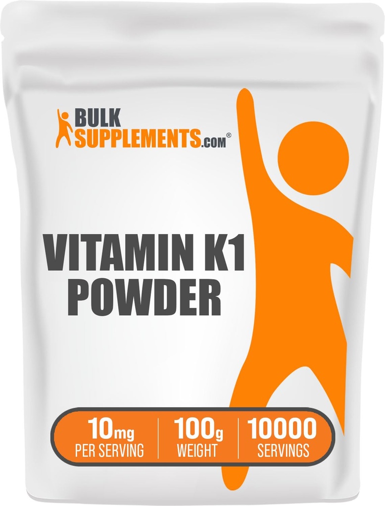BulkSupplements.com Βιταμίνη K1 σε σκόνη - Συμπλήρωμα βιταμίνης K1 για την υποστήριξη της υγείας των οστών και της καρδιάς - Χωρίς γλουτένη, 10mg ανά υπηρεσία, 100g (3, 5 oz) (πακέτο από 1)