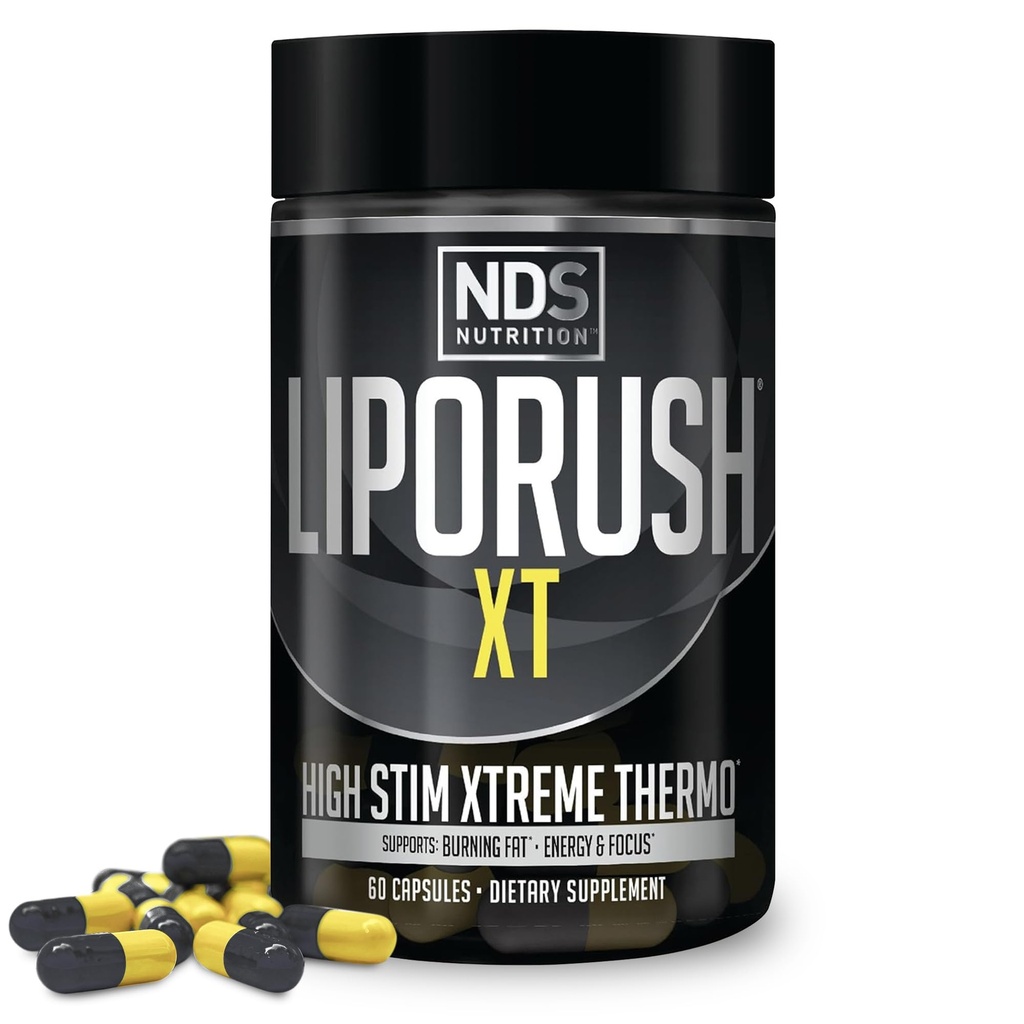 LIPORUSH NDS Διατροφή XT - Super συμπυκνωμένο θερμογόνο με L-Καρνιτίνη & Teacrine για το λίπος θρυμματισμού - Υποστηρίζει μέγιστη ενέργεια, εστίαση, καύση θερμίδων, διουρητικό, έλεγχο όρεξης (60 κάψουλες)