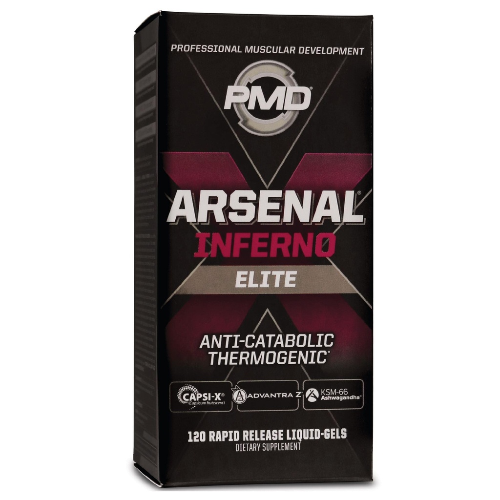 PMD Sports Arsenal X Inferno Superior Fast-Active Liquid Gel Thermogenic Dietary Supplement - Fat Burner and Muscle Maintenance - Αύξηση του μεταβολισμού και της ενέργειας Booster - 120 Liquid Gels