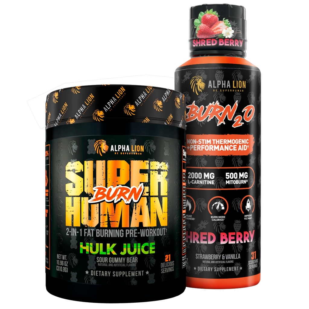 ALPHA LION Sturbborn Fat Loss Stack – Superhuman Burn Pre Workout + Burn2O Liquid L-Carnitine 2000mg (ShredBerry) – 2-σε-1 Θερμογόνο Fat Burning Stack για άνδρες & γυναίκες