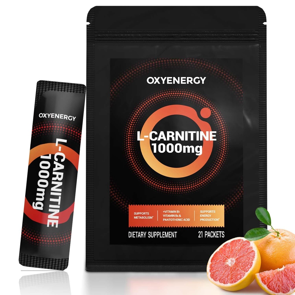 Συμπλήρωμα OxyEnergy Liquid L-Carnitine 1000mg - Απαλό για καθημερινή χρήση, Μηδέν θερμίδες, Χωρίς ζάχαρη, Χωρίς Stim Fat Burning & Endurance Booster, 21 On-the-Go Individually Liquid Sticks