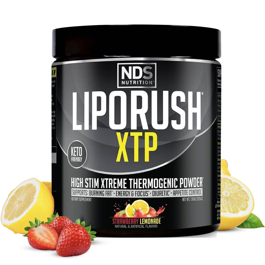 LIPORUSH NDS Διατροφή XTP Θερμογόνος καύση λίπους με L-Καρνιτίνη - Ενέργεια, Εστίαση, και έλεγχος όρεξης - Ακραία Θερμογόνος καύση λίπους απώλεια βάρους σκόνης - Λεμονάδα φράουλα (45 εξυπηρετούν)